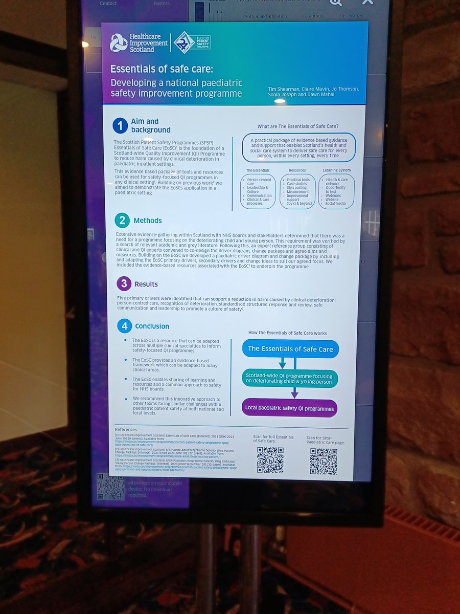 Delighted to present our poster today at #PCCS2023 conference. It talks about using the Essentials of Safe Care as the building blocks for the new SPSP Paediatric programme. #SPSP247