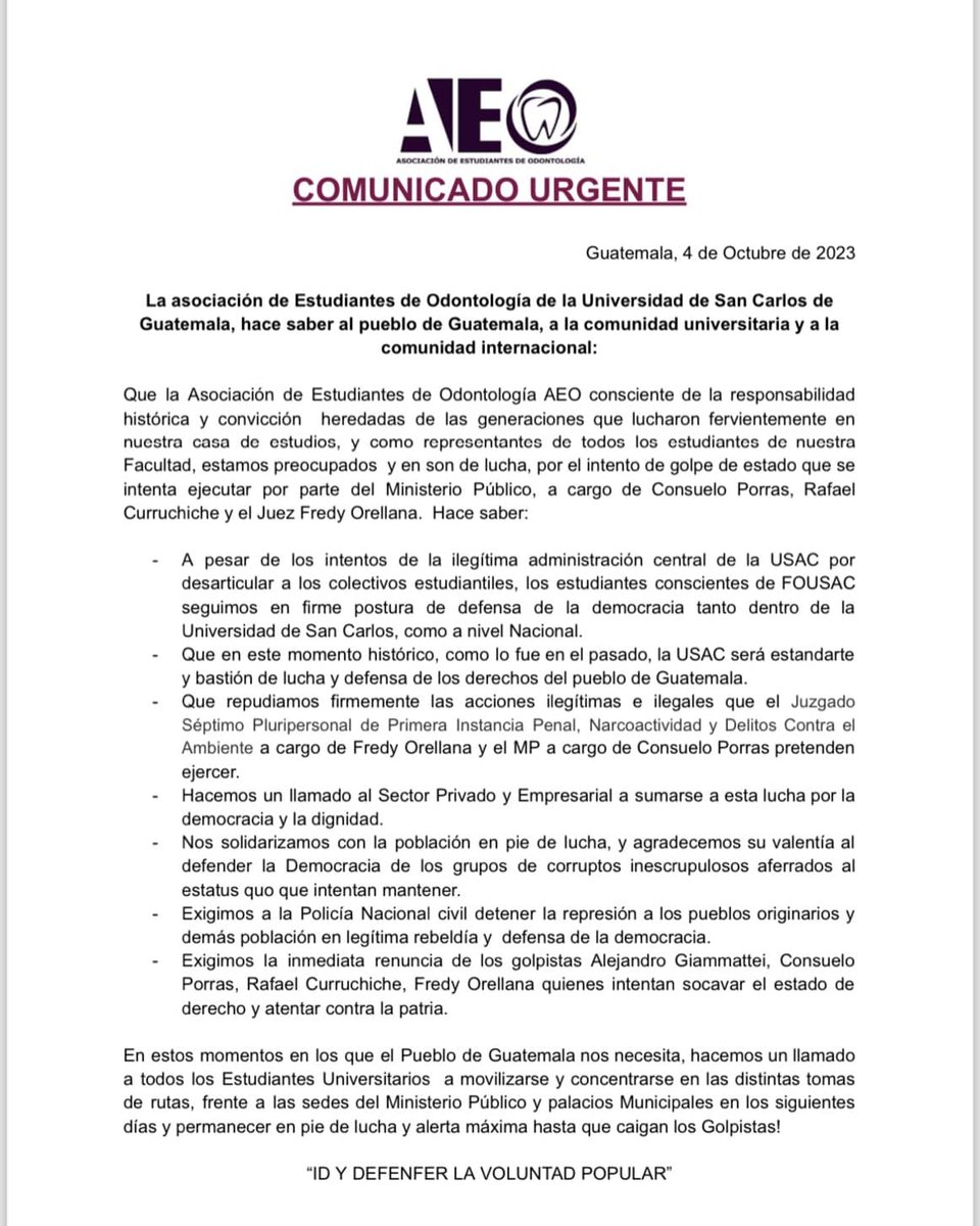Comite_Odonto's tweet photo. LOS Y LAS ESTUDIANTES FOUSAC HACEN SABER: https://t.co/Mz3YY9fWwR