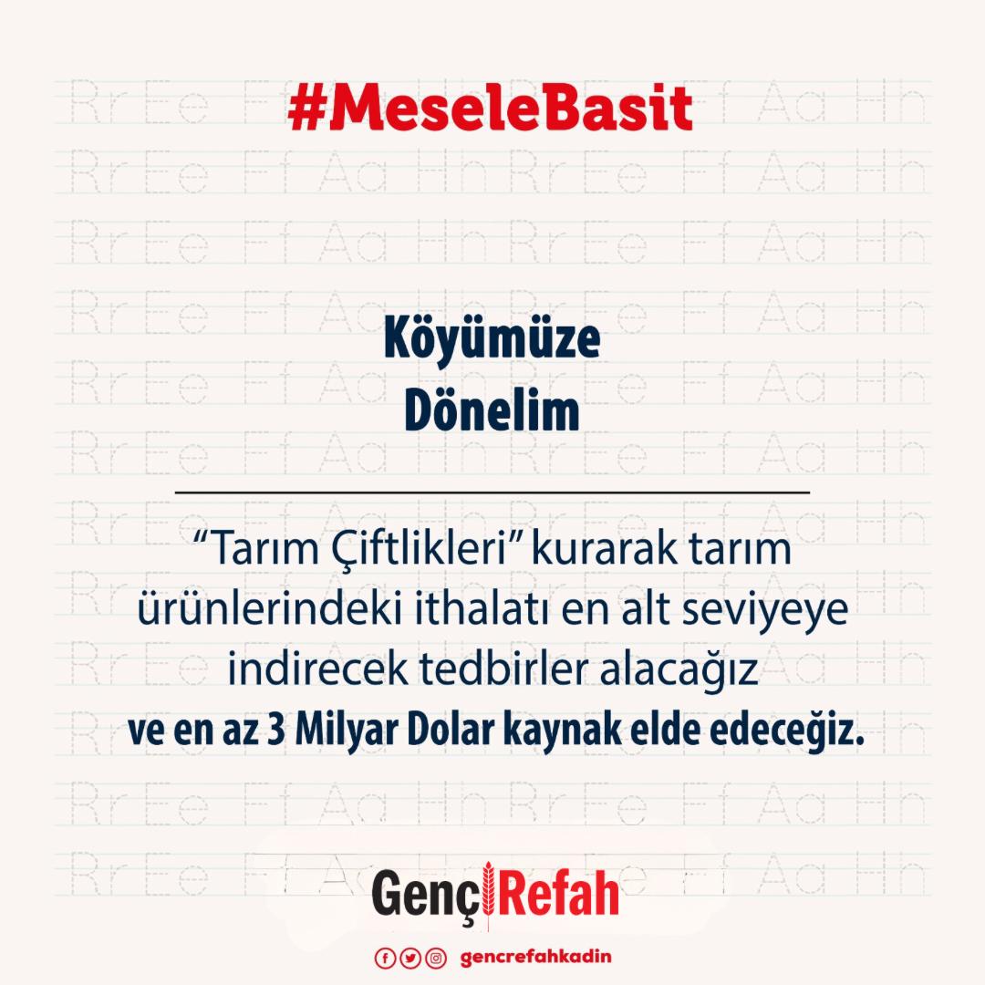 #MeseleBasit "Tarım Çiftlikleri" kurarak tarım ürünlerindeki ithalatı en alt seviyeye indirecek tedbirler alacağız ve en az 5 Milyar Dolar kaynak elde edeceğiz.

FatihErbakan