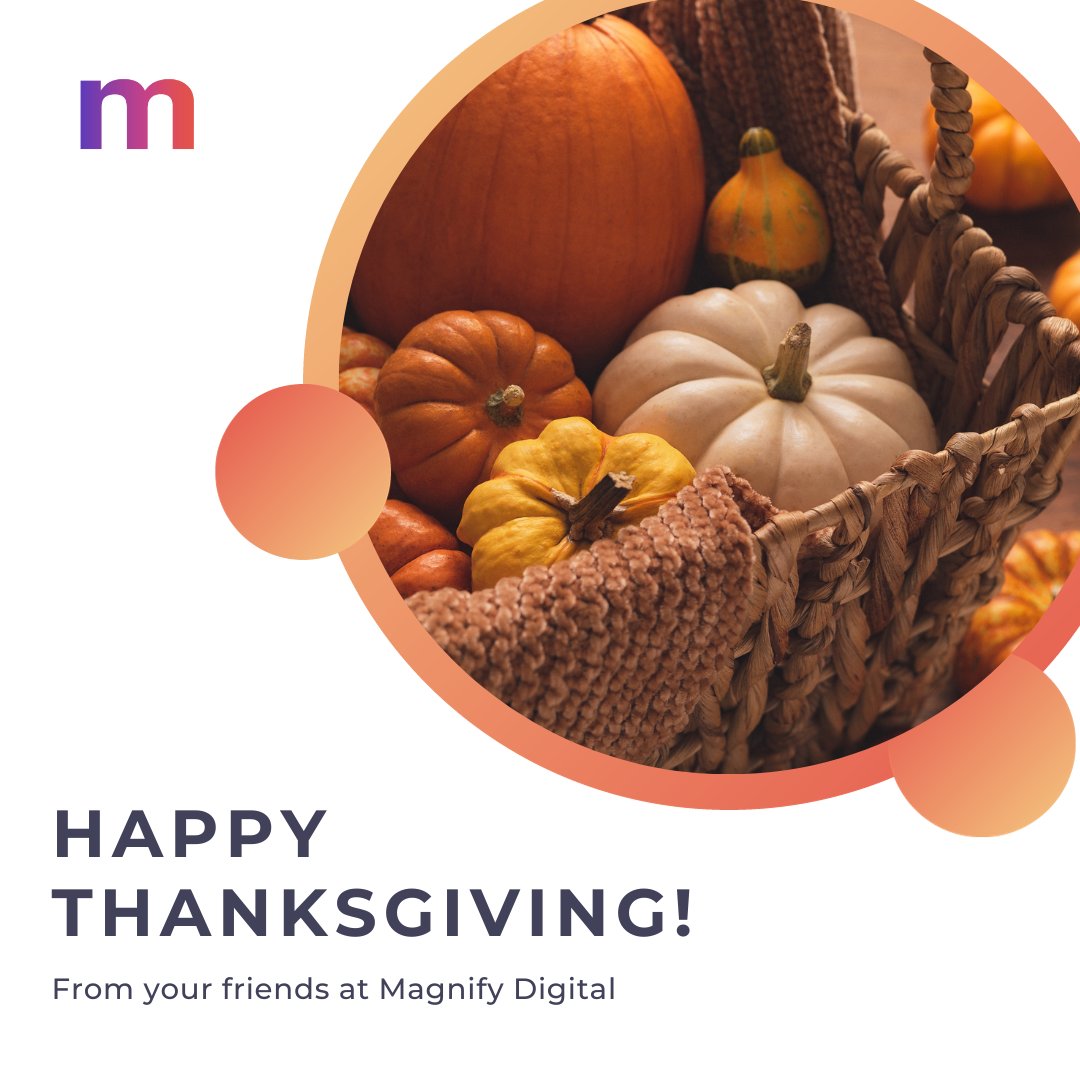 MagnifyDigital's tweet photo. Wishing you all a delightful holiday filled with laughter, love and all the tofu or turkey your heart desires. Gobble 'til you wobble! 🦃

#Thanksgiving #Grateful #MagnifyDigital https://t.co/aqrzNsbUEd