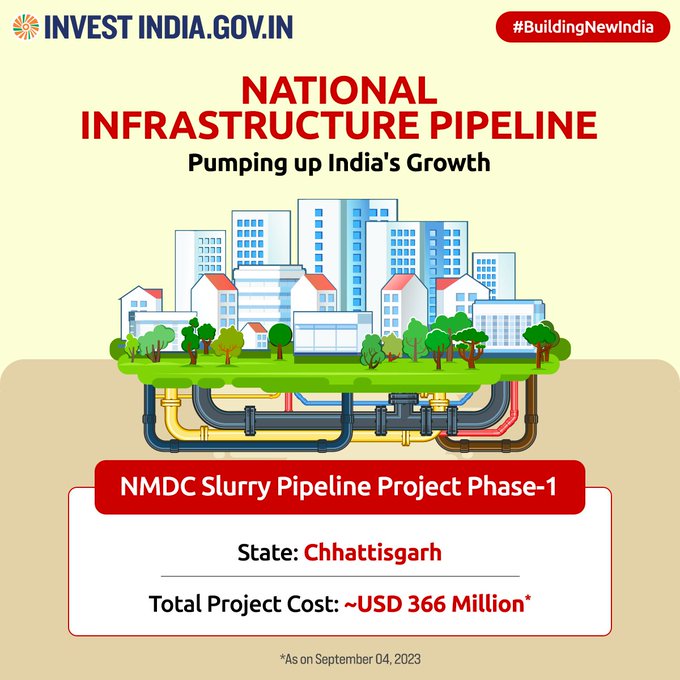 Under #NIP, the NMDC Slurry Pipeline Project Phase-1 will provide an alternative mode of transportation of iron ores through slurry pipelines after its conversion to iron ore concentrate.

Know more: bit.ly/page_NIP 

#BuildingNewIndia @indemtel @IsraelinIndia @IsraelMFA