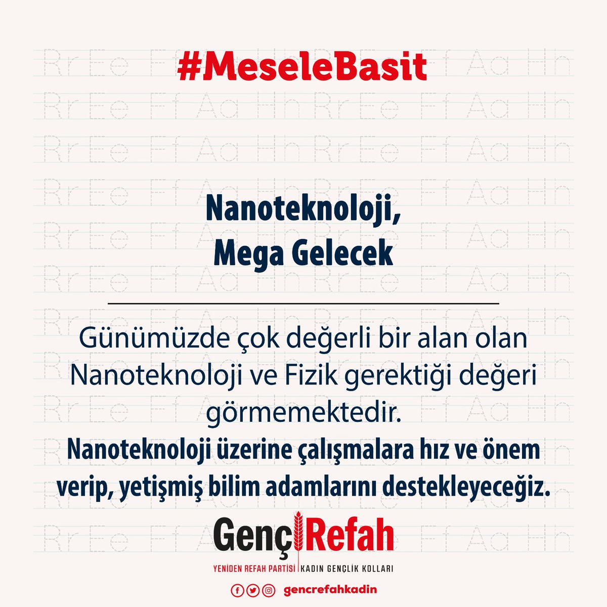 Günümüzde çok değerli bir alan olan nanoteknoloji ve fizik gerektiği değeri görmemekte hatta bazı üniversitelerde dolmadığı için fizik bölümleri kapatılmaktadır. #MeseleBasit Tasarladığımız Araştırma Merkezi sayesinde nanoteknoloji üzerine çalışmalara hız ve önem verilecektir.
