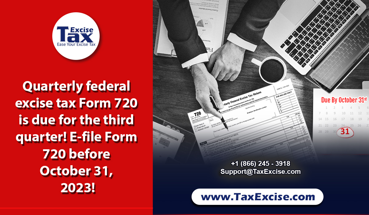 Taxexcise's tweet image. Quarterly federal excise tax Form 720 is due for the third quarter by October 31, 2023. E-file Form 720 at the earliest on TaxExcise.com to stay ahead of the deadline. More Visit at: blog.taxexcise.com/quarterly-fede…
#TaxExcise #form720 #3rdquarter #october31st #taxyear2023