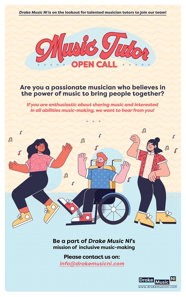 We're on the lookout for talented musician tutors to join our team! Training will be provided.

Please get in touch with us today at info@drakemusicni.com 

Also, share this post if you think someone might be interested in becoming a music facilitator at <a href="/drakemusicNI/">DrakeMusicNI</a>