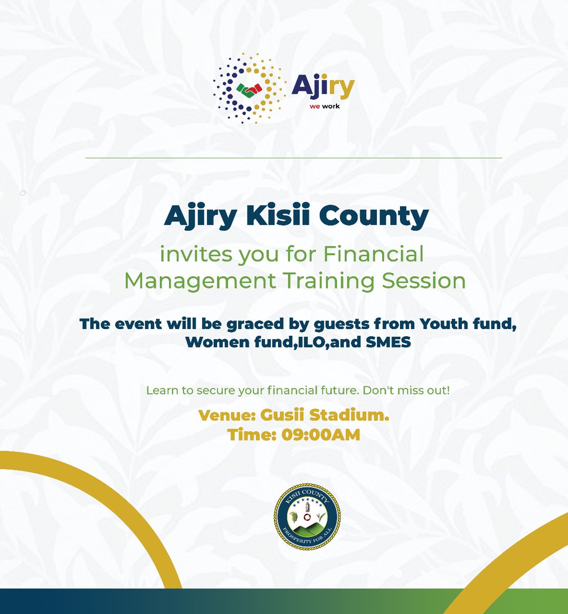 JohnMagangi's tweet photo. #Simbadelivers
Ajiry invites you all tomorrow 6/10 for a financial training session at Gusii stadium as from 9:00am https://t.co/Gx5fYdYTaX