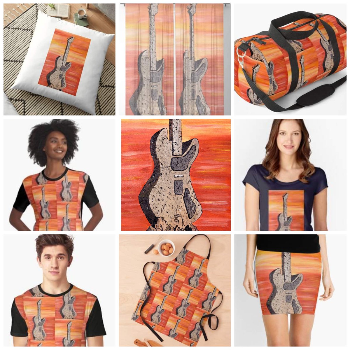 This is my acrylic painting of a rock guitar monument with some  products.  redbubble.com/shop/ap/325620… 
#mattstarrfineart #paintings #artforsale  #artoftheday #gift #giftideas #tshirts #art #rockguitar #guitar #music #band #instrument #electricguitar #vintagerock #guitarist