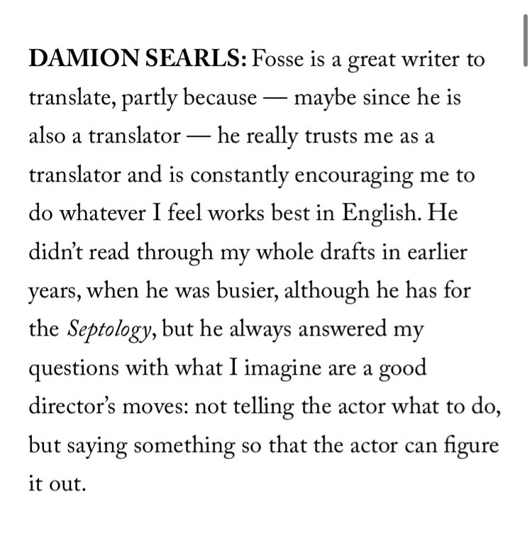 Here is @kathleenmaris’s fascinating @LAReviewofBooks interview with Damion Searls, Jon Fosse’s translator into English, who learned Nynorsk in order to work on the new Nobel laureate’s prose. lareviewofbooks.org/article/overla…