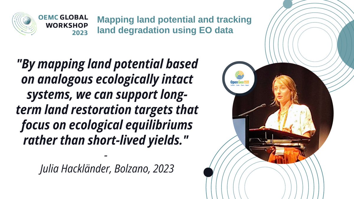 The #OEMCGW2023 also hosts a variety of oral talks. Current research on the topic of mapping #landpotential and tracking #landdegradation using #EOdata was presented this afternoon by Julia Hackländer from @opengeohub 🗺 Stay tuned for the upcoming publication! #FAPAR