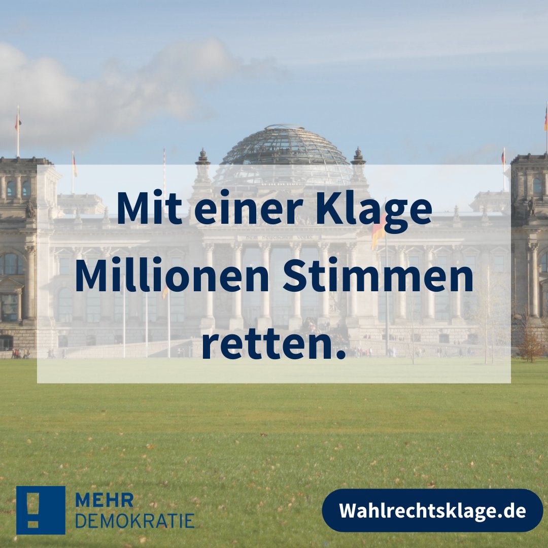 Letzte Chance: Unsere #Wahlrechtsklage gegen die Fünf-Prozent-Hürde geht auf die Zielgerade. Schon bald reichen wir die Klageschrift und die Vollmachten beim Bundesverfassungsgericht in Karlsruhe ein.
Macht jetzt noch mit und klagt mit uns! 
wahlrechtsklage.de