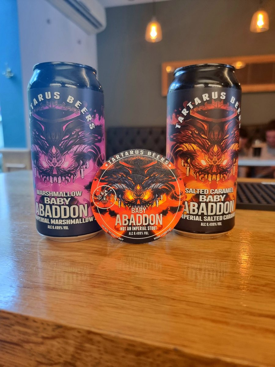 Blimey. Three not-imperial stouts from the one and only Tartarus. Seriously, these are not to be missed. Now pouring: Tartarus - Baby Abaddon; 8.499% Now available in cans: Tartarus - Salted Caramel and Marshmallow Baby Abaddon; 8.499%