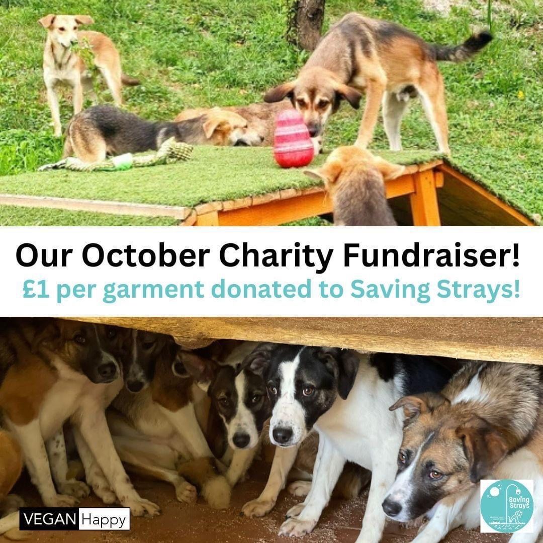 SavingStraysUK's tweet photo. Our wonderful friends at @veganhappyuk have given us the best gift this month by choosing us for their October fundraiser. 

All their clothes are vegan and cruelty free, comfortable, affordable fabulous fashion and for every garment bought this month they donate £1 to our dogs. https://t.co/FZ5VZKynBS