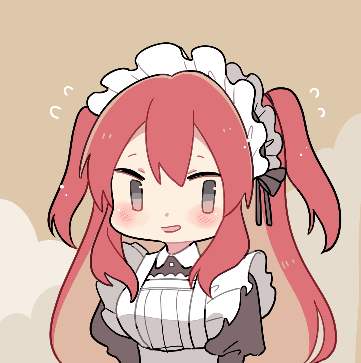1girl maid headdress solo maid red hair blush apron  illustration images