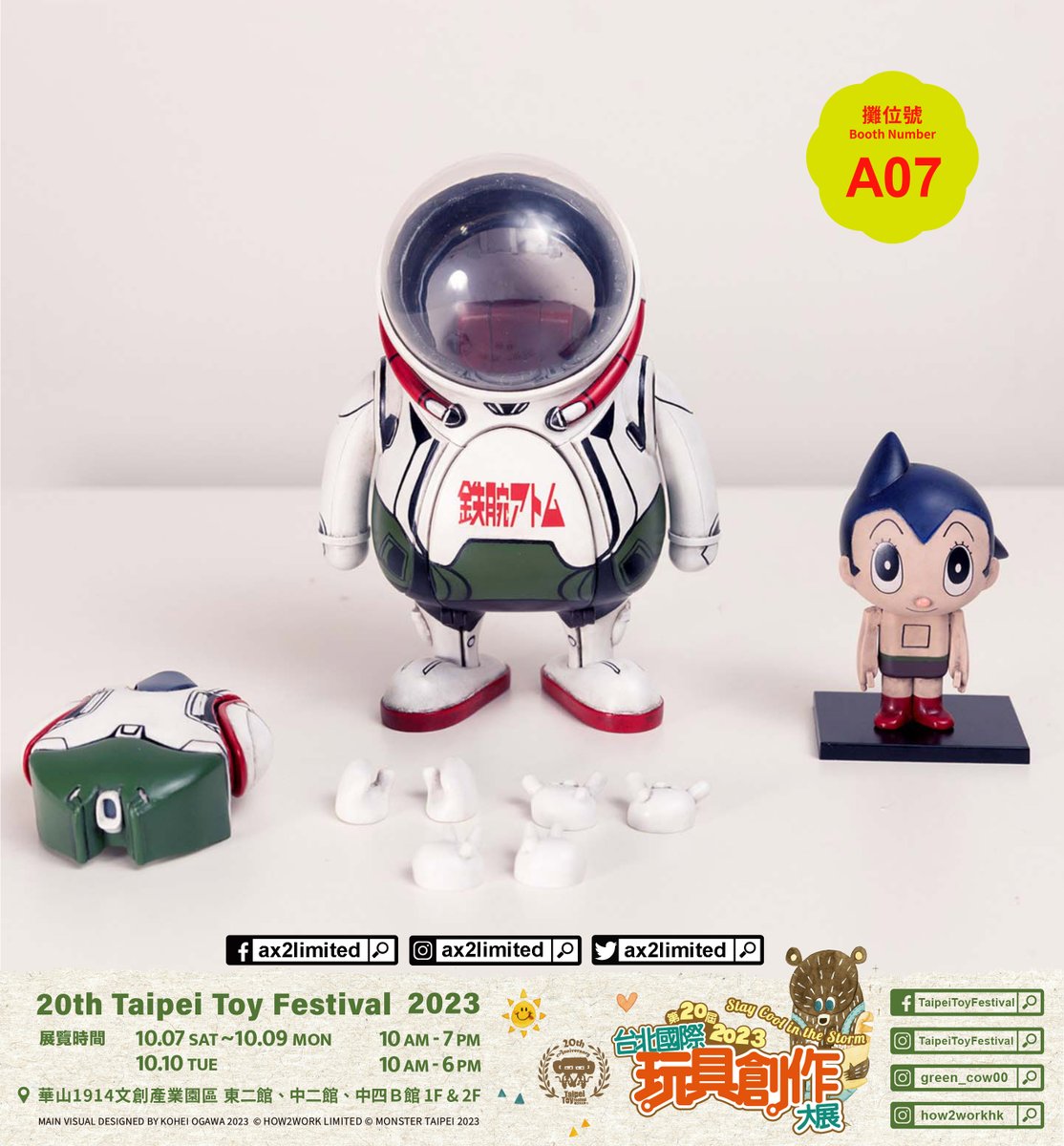 Ax2Limited's tweet photo. AX2 Limited at TTF 2023
Booth#A07
DATE: 2023.10.07 (Sat.) ~ 2023.10.10 (Tue.)
Taipei Toy Festival 台北國際玩具創作大展
LOCATION: Huashan Creative Park / Building East 2 (1F)
No.1,Bade Road Sec.1,Zhongzheng District,Taipei 100

#TTF2023 
#thelittleastronaut https://t.co/xGDjA8BdQJ