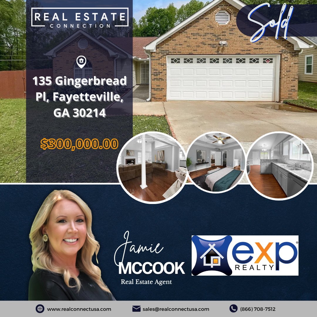 🔑 SOLD:
135 Gingerbread Pl, Fayetteville, GA 30214

🔹 Huge congrats to an amazing and hardworking REC Star agent <a href="/Real/">Real</a> Estate with Jamie McCook for helping our mutual client find this beautiful property. 🤩

#RealEstateConnectionUSA ✨ #eXpRealty 🏡 #SOLD 🔑 #GAproperties 🤩