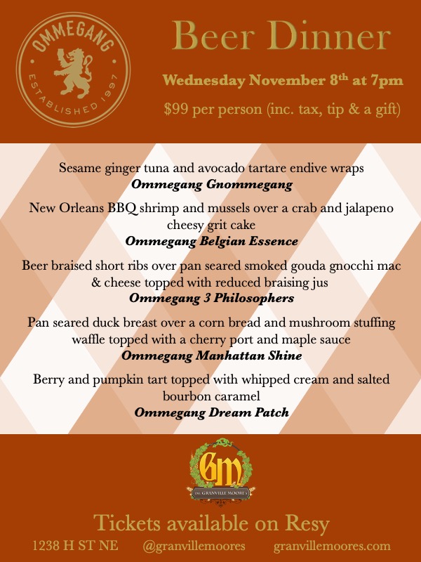 GranvilleMoores's tweet photo. After the turn out we had for last night's St Bernardus beer dinner, we suggest getting your tickets for November's @breweryommegang beer dinner asap - only 25 seats available. Tickets are available on @resy #beerdinner #ommegangbrewery https://t.co/L3Bdyb9DAe