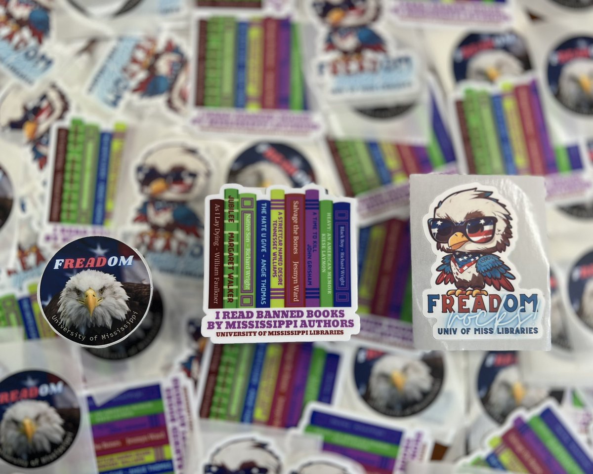 UMLibraries's tweet image. Check out our #BannedBooksWeek stickers at the help desk on second floor (by the Starbucks) @olemiss