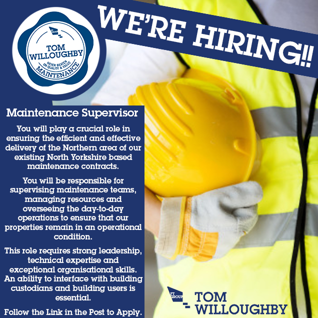 Join the team! 🏗️Maintenance Supervisor at Tom Willoughby Ltd 🛠️
Follow the link below for more details and how to apply:
uk.indeed.com/viewjob?jk=67c…
#jobopportunity #jointhegroup #constructionindustry #northallertonjobs #loveconstruction