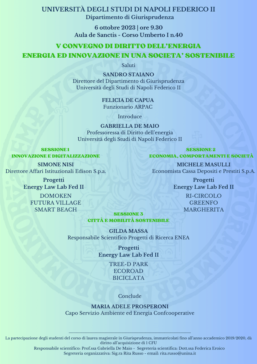 Mi fa piacere domani intervenire al V Convegno di Diritto dell’Energia presso <a href="/UninaIT/">Unina Federico II</a>. Introdurrò la sessione “Economia, comportamenti e società”, un nesso non scontato e cruciale per disegnare politiche pubbliche efficaci anche nel campo dell'#energia e della #sostenibilità.