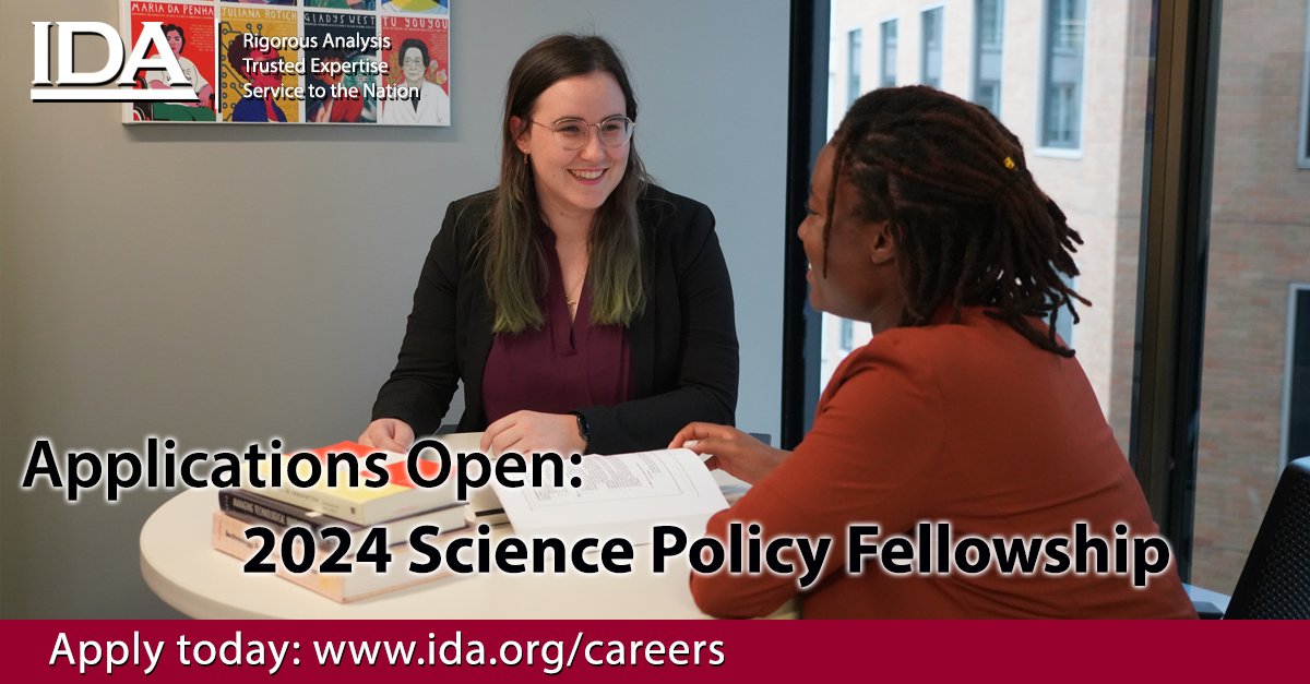 Research surrounding science and technology #policy is more important than ever. Our two-year Science Policy #Fellowship gives recent graduates the valuable experience and mentorship needed to kickstart a career. Apply today: idalink.org/Sci-Pol-Fellow…