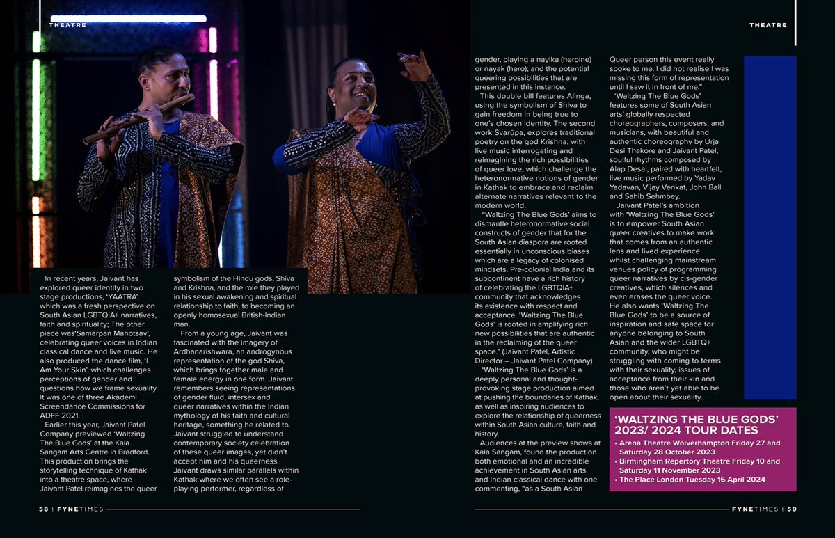 Great coverage by @FyneTimes for @jaivantpatelco ground-breaking #queer #Kathak #dance production, 'Waltzing The Blue Gods', touring to @Arena_Theatre & @BirminghamRep Read the full article here: fyne.co.uk/waltzing-the-b… Link to all tickets: linktr.ee/jaivantpatelco…