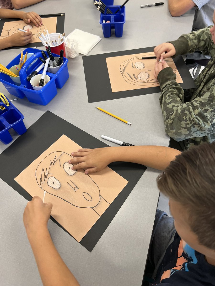 CanfieldsART_Rm's tweet photo. Hello October! Our SCES artists are busy studying the work of artist/animator, Tim Burton. Students create their own stylized portrait, using Burton’s work as their inspiration. We focus on exaggerated facial features, shading/value, &amp; so much more! @steeplechaseel @Boone_County https://t.co/0GqTLetr3C