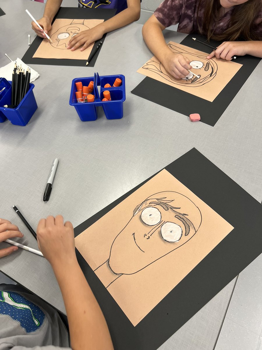 CanfieldsART_Rm's tweet photo. Hello October! Our SCES artists are busy studying the work of artist/animator, Tim Burton. Students create their own stylized portrait, using Burton’s work as their inspiration. We focus on exaggerated facial features, shading/value, &amp; so much more! @steeplechaseel @Boone_County https://t.co/0GqTLetr3C