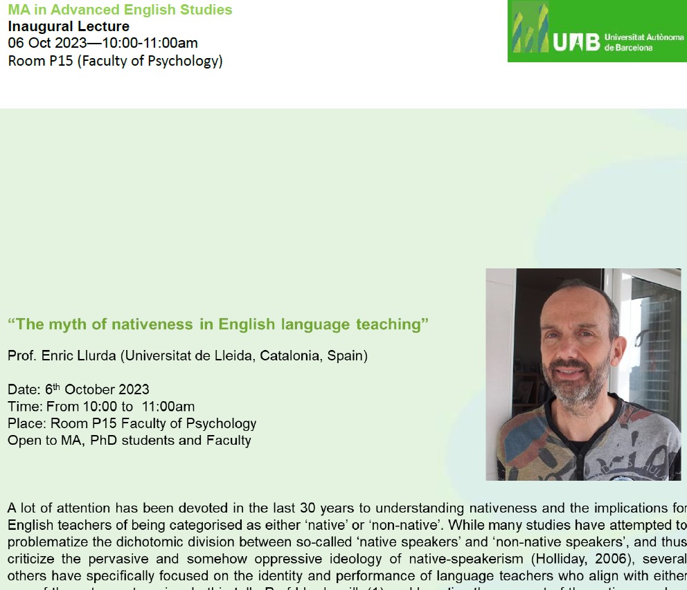 I'm thrilled to be speaking tomorrow at Universitat Autonoma de Barcelona, one of my alma matters. Thanks for the invitation!"