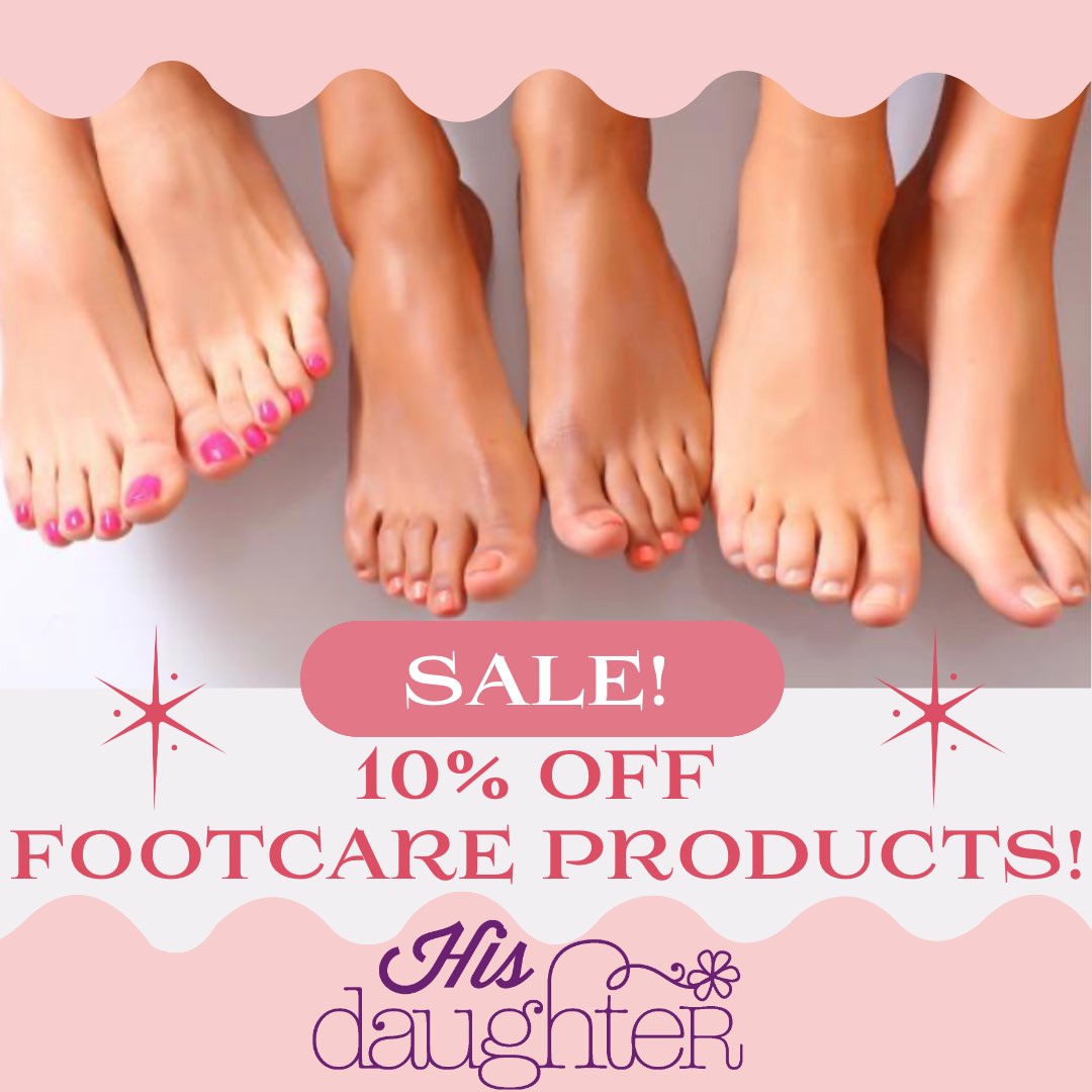 For the month of October, all of our footcare products will be 10% off! Treat your feet! ⭐️ 

#hisdaughtershop #middlefieldohio #october #treatyourfeet #footcare #feetcare #feetfirst #feet #sale #SaleAlert #geaugacounty #ShopSmall #shoplocal #shoplocalbusiness