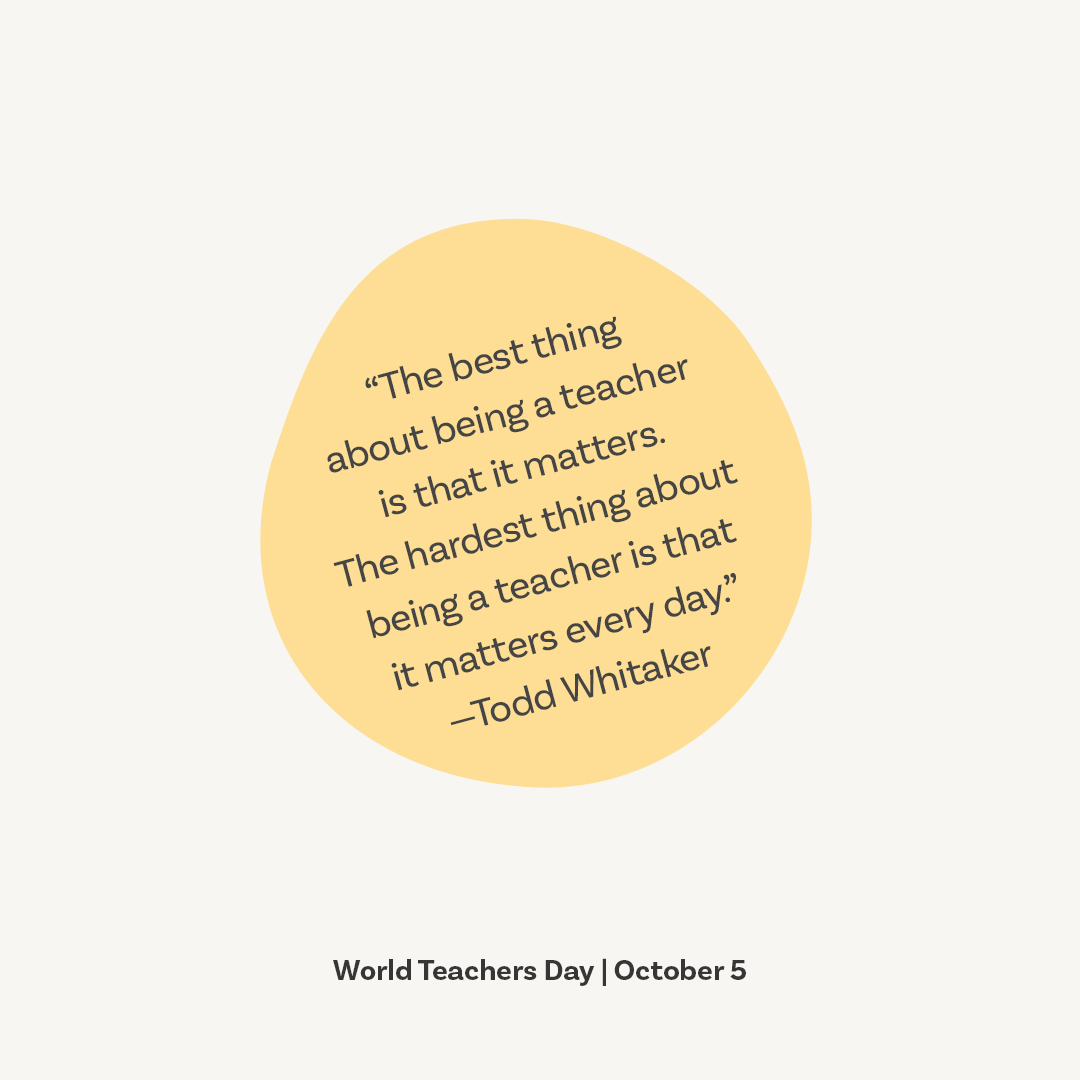 CAschoolsVEBA's tweet photo. October 5 is #WorldTeachersDay! It is a time to remember those special educators who supported us when we were students, and for teachers today to realize how they may impact students in the same way!

#vebaresourcecenter #VRC #centeredaroundyou https://t.co/H6BQwM4wXl