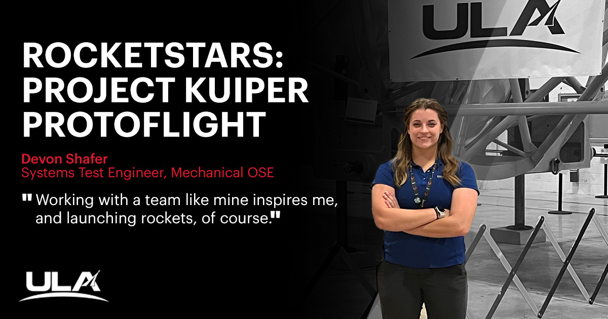 ulalaunch's tweet photo. Our #ULARocketStars teammate for the #Amazon #ProjectKuiper #Protoflight launch is Devon Shafer, a member of mechanical operations at Cape Canaveral. She is the roll engineer today, overseeing activities to transport #AtlasV to the pad.
Get to know Devon: https://t.co/bLYi0VwZoh https://t.co/Ent0RY4Vkg