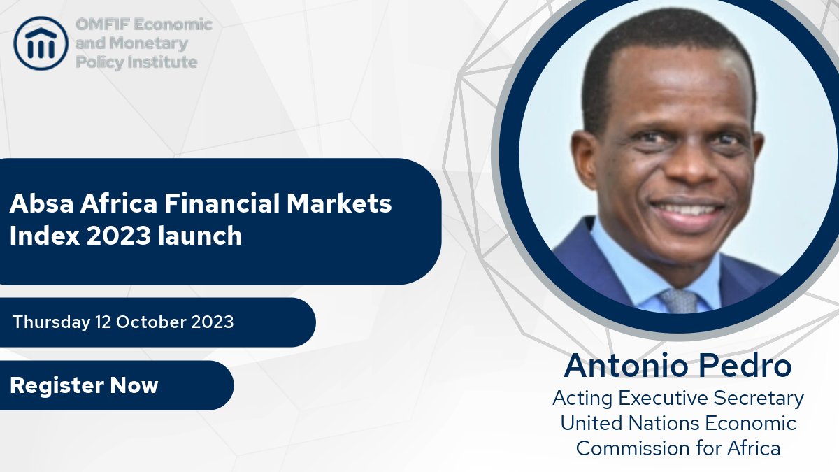 OMFIF's tweet photo. 📢 We are pleased to announce that Antonio Pedro of @ECA_OFFICIAL will be speaking at the @Absa Group Africa Financial Markets Index 2023 launch!
Register your interest now to hear from Antonio and many more at the #AFMI 2023 report launch: https://t.co/XqnGuwKeGN https://t.co/e7YgX4BKzm