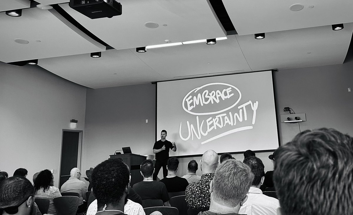 Embrace uncertainty. 

Enjoying <a href="/mds/">MDS</a>’s opening talk about his design journey at <a href="/GrokConf/">Grok Conference</a> 2023.

It’s good to be back at Grok!