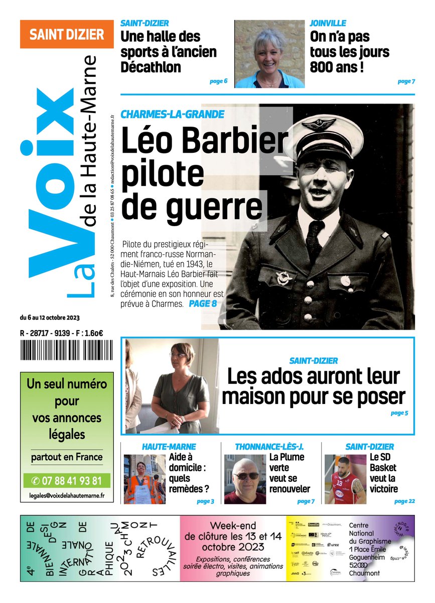 Les unes de la Voix de la #hautemarne du 6 octobre septembre 2023
---> L'aide à domicile dans la tourmente #Chaumont
---> L'Adapah va-t-elle disparaître ? #langres
---> Charmes-la-Grande : Léo Barbier, pilote du Normandie-Niémen édition de #Saintdizier