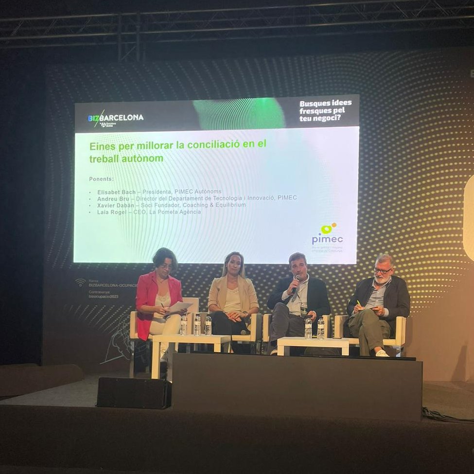 PimecAutonoms's tweet photo. En el marc del #BIZBARCELONA23, la presidenta @elisabet_bach ha participat en un debat on s'ha parlat de la #conciliació en el treball autònom.

🗣️ "La conciliació és una combinació d’objectius definits, organització personal, eines tecnologiques i un entorn que ho faciliti". https://t.co/omQf2u5tu4