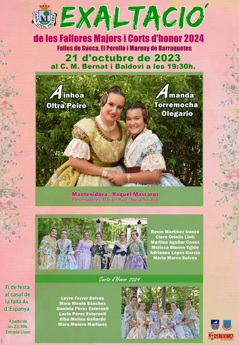 🗓 Exaltació de les Falleres Majors i Corts el dia 21 d'octubre al Centre Municipal Bernat i Baldoví. 
#exaltació
