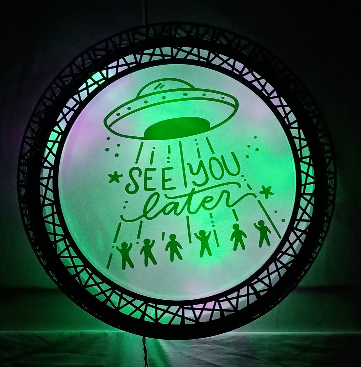 ISOBOLO1's tweet image. My wife and I #upcycled a broken ceiling fixture in a fun #LightedSign . #Alien #Aliens 
I'm pretty happy with the way it turned out. What do you think?