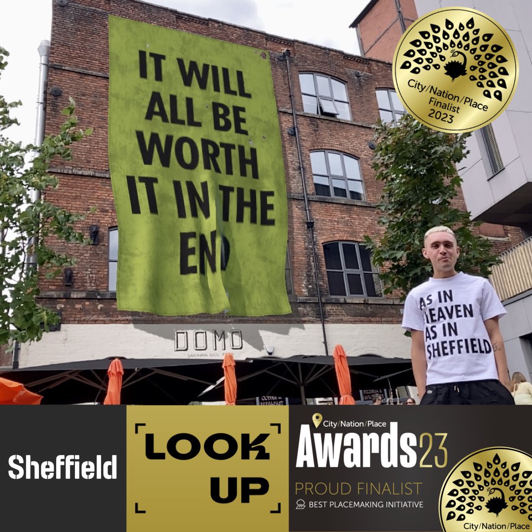 MarketingSheff's tweet photo. Delighted that ‘Look Up’ has been shortlisted as a finalist by City Nation Place in the ‘Best Placemaking Initiative’ for the global #CNPAwards 🙌 alongside @ChooseChicago, @Ottawa_Tourism, @FOR_Cardiff, @LEEDS_2023, @BrixtonBID, @Stockton_CA &amp; @EnvisionGSJ https://t.co/9WjmdDD7IK