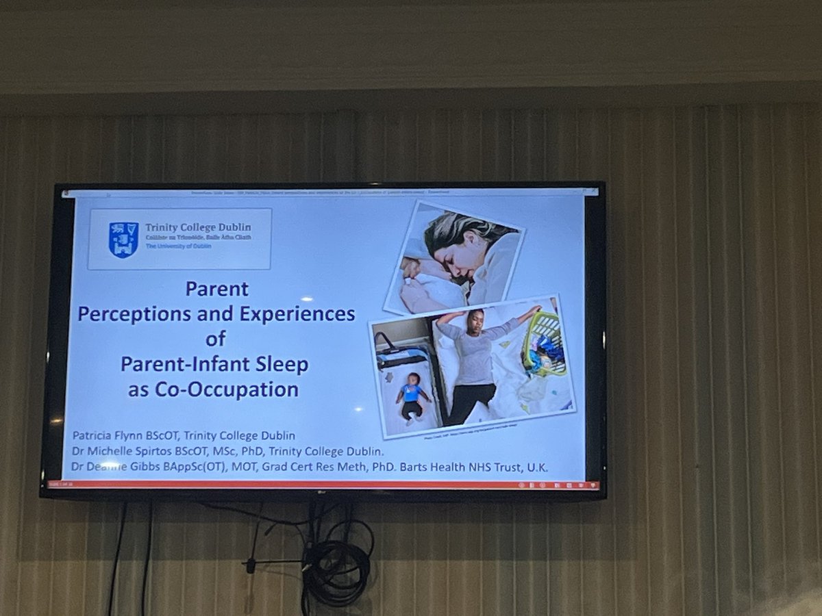 Patricia Flynn prompting us all to think about sleep as an occupation in her interesting presentation about parent-infant sleep as a co-occupation @tcd_ot @SpirtosMichelle #AOTI2023