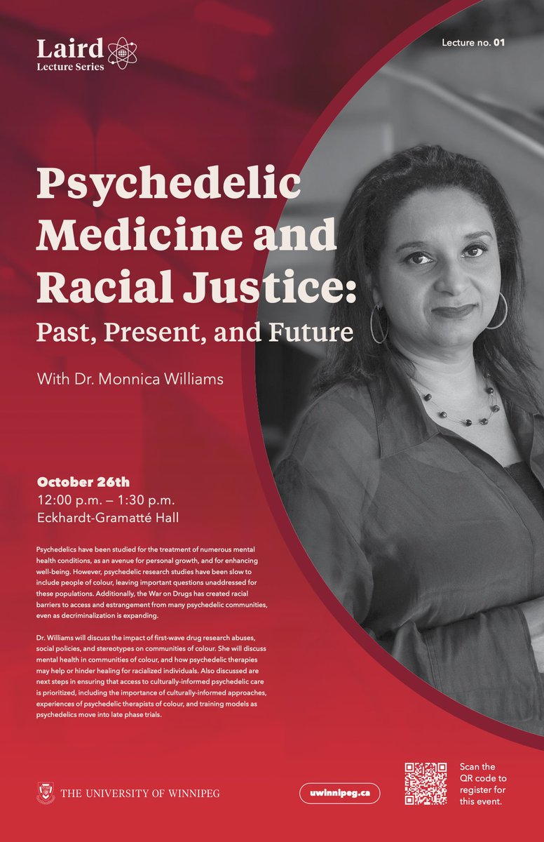 As part of Laird's Lecture Series, I'll be at the University of Winnipeg on October 26th to discuss Psychedelic Medicine and Racial Justice: the past, present, and future. I hope to see some of you there! #psychedelics #racialjustice