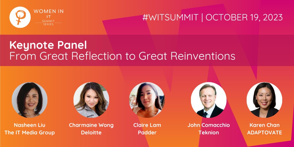 We are looking forward to learning from these amazing speakers at #WITCanadaSummit! Join us for the keynote session titled 'From Great Reflection to Great Reinventions' where we will explore career growth, work-life balance, and so much more. Book now: events.diversityq.com/attendance/eve…