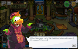 VworldHistory's tweet photo. The club penguin 2014 halloween party started today in 2014! This was the year skip the ghost bellhop was introduced! https://t.co/uiM2COE8zX