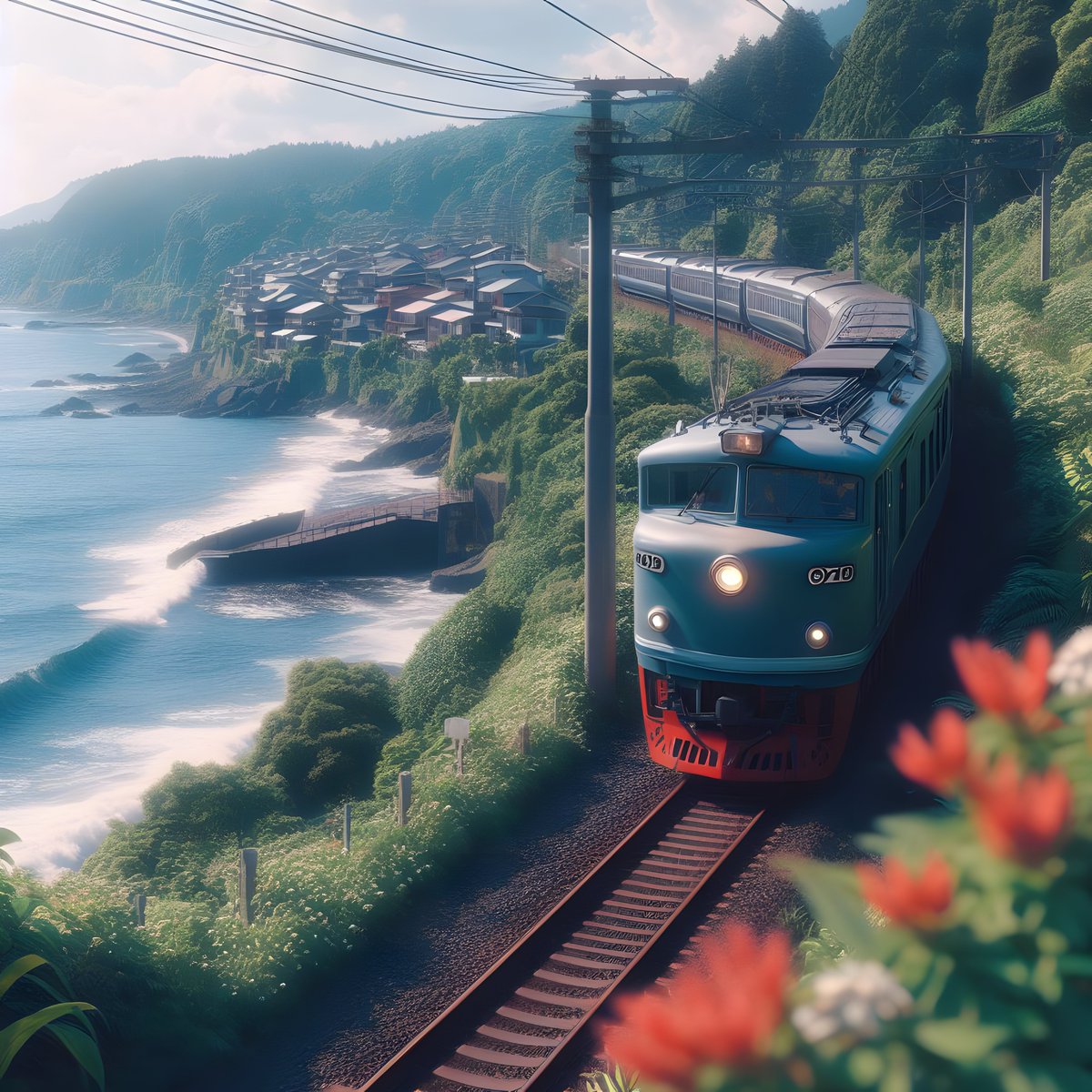 prompt_canvas's tweet photo. All aboard for a scenic train ride along the coast. #DALLE3 

#aiartdaily day 25 of #100dayproject #100dayproject2023

#artoftheday #aiart #aigeneratedart #digitalpainting #digitaldrawing #digitalillustration #aiartcommunity #aiartwork #aiartist #aiartworks #aiartdailytheme #generativeart