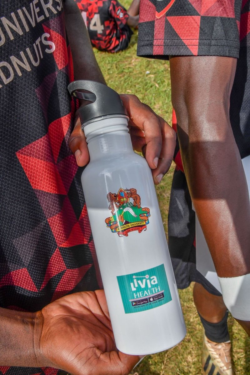 KenyattaUni's tweet photo. LIVIA HEALTH DONATES BRANDED WATER BOTTLES TO THE KU FOOTBALL TEAM. THEY ARE SET TO PLAY AT THE FISU GAMES IN CHINA IN TWO WEEKS. #KUHardnuts #KUFootballTeam #KUTeam #KUinChina #KUFISU @liviahealth #LiviaHealth https://t.co/0EU5BZ1fub