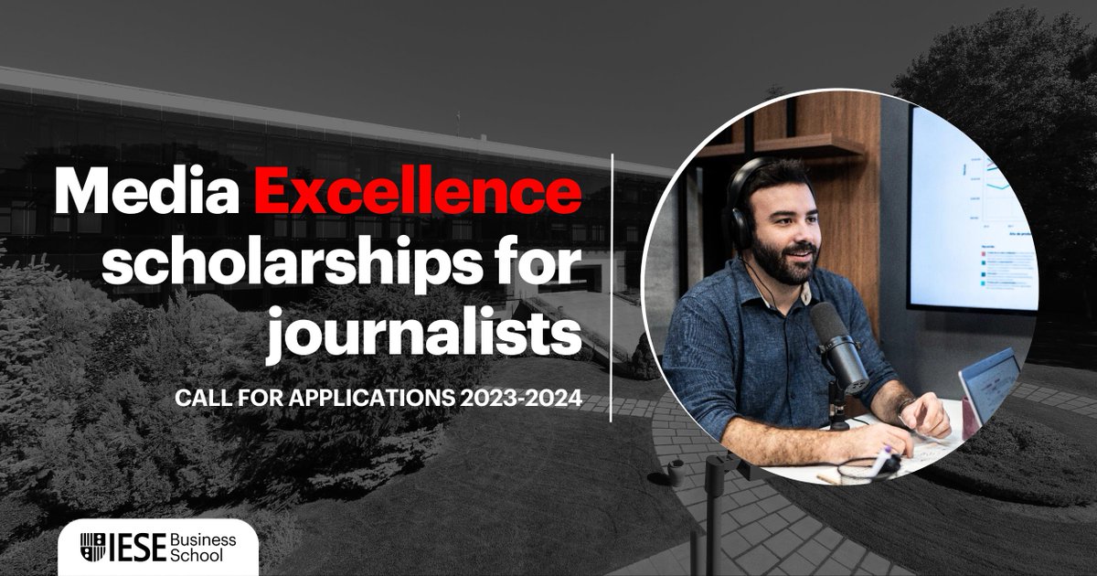 iesebschool's tweet photo. Our Media Excellence scholarships offer 8 journalists 📰 the chance to take one of #IESE's Executive Education programs, widely recognized as among the best in the world 🏅 and offered in Madrid, Barcelona and Munich. 

🔗 Read more: https://t.co/5L7il9Xv8F https://t.co/FctJ6KtnLT