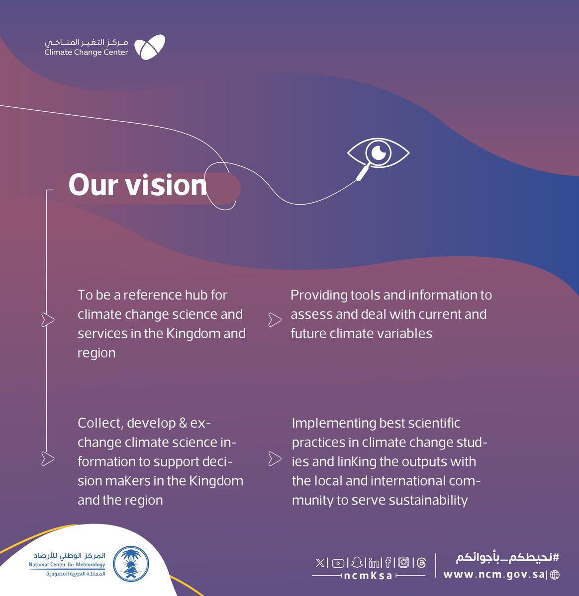NCMKSA's tweet photo. The Climate Change Center constitutes a bridge for exchanging information in the region to participate in finding out effective solutions and decisions for resilience and adaptation for protecting societies
#Sharing_Weather
#Climate_Week
#Regional_Center_for_Climate_Change https://t.co/IdEkuUJdfT
