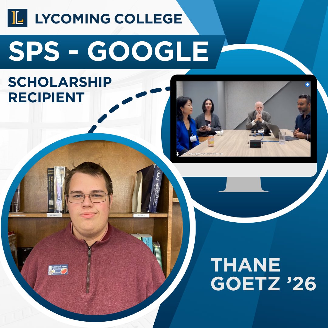 Astrophysics major Thane Goetz '26 was among 21 students to be awarded the Society of Physics Students Google Scholarship! The $2,500 scholarship came with the opportunity to meet with top <a href="/Google/">Google</a> executives like Vint Cerf, Maggie Johnson, and Sandeep Giri! Congrats Thane! 💙💛