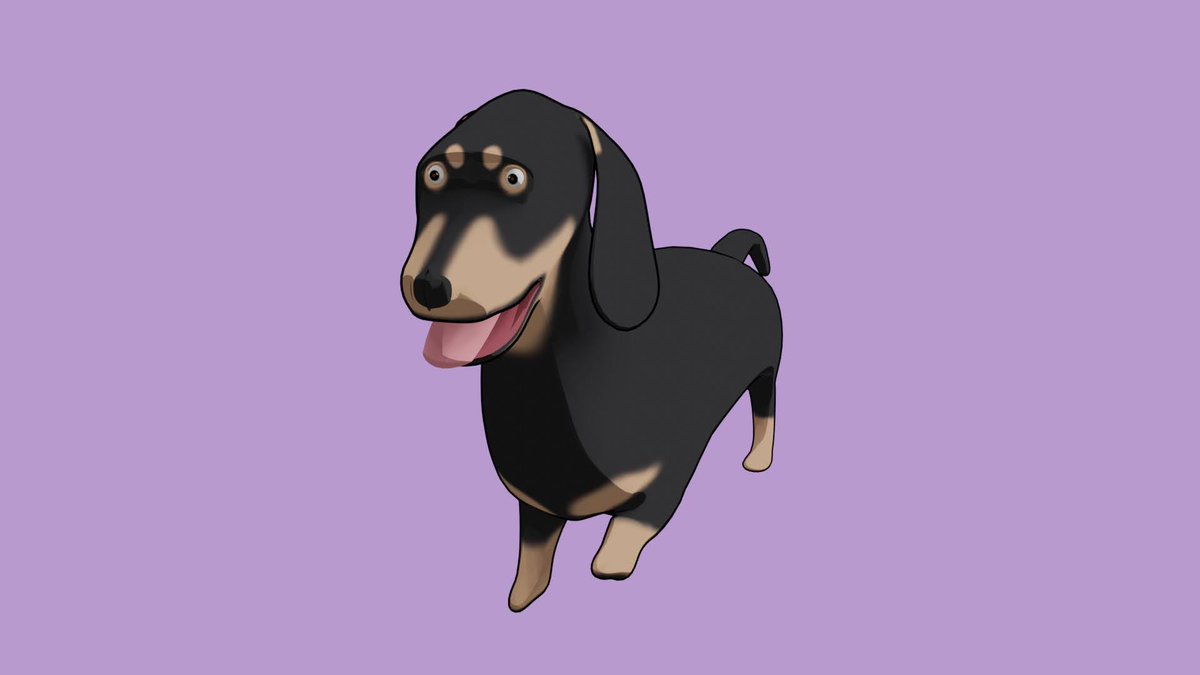 schocolade_saki's tweet photo. モデリング練習。折角なので歩かせようと思ったところで、そういえば犬ってどうやって歩いてるんだっけ問題に直面。そもそも動かす用に作ってないとはいえ、特に後ろ足が絶対にそうではない!と��かりつつも、何事も妥協が大事だと自分に言い聞かせて完成とした。 #blender #b3d #3gcg https://t.co/LqUT8SssLH