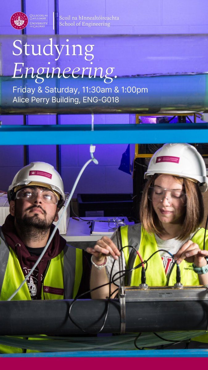 UoGalwayEng's tweet photo. It's all happening tomorrow at the @uniofgalway open day! Come by the Alice Perry Building for our talks, Studying Engineering, and Women in Engineering! (ps: did you know we are on Instagram now? https://t.co/WUXUGLYHp4) #openday #womeninstem #hereiswhere https://t.co/iO63acTaSo