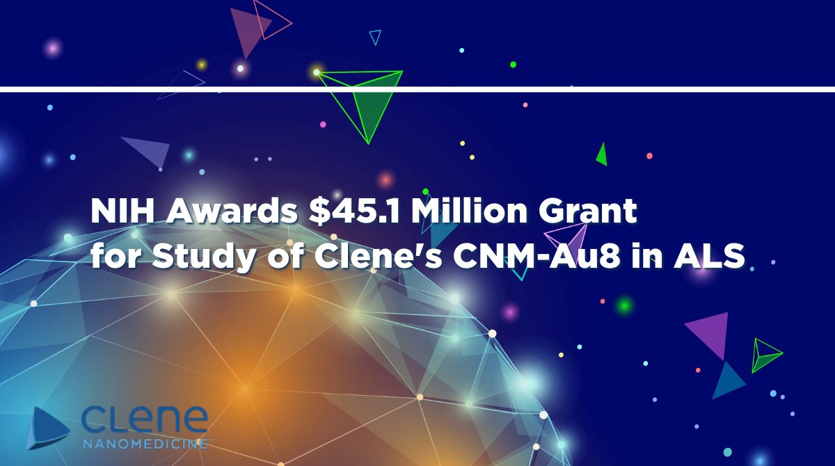 Clene Nanomedicine (@clenenano) on Twitter photo .<a href="/NIH/">NIH</a> awards $45.1 Million NINDS Grant for study of $CLNN's CNM-Au8 in #ALS.
Funding supports an Expanded Access Protocol for CNM-Au8® conducted by <a href="/CleneNano/">Clene Nanomedicine</a> in collaboration with <a href="/Columbia/">Columbia University</a> University and @Synapticure.
Read the full press release: globenewswire.com/news-release/2… .<a href="/NIH/">NIH</a> awards $45.1 Million NINDS Grant for study of $CLNN's CNM-Au8 in #ALS.
Funding supports an Expanded Access Protocol for CNM-Au8® conducted by <a href="/CleneNano/">Clene Nanomedicine</a> in collaboration with <a href="/Columbia/">Columbia University</a> University and @Synapticure.
Read the full press release: globenewswire.com/news-release/2…