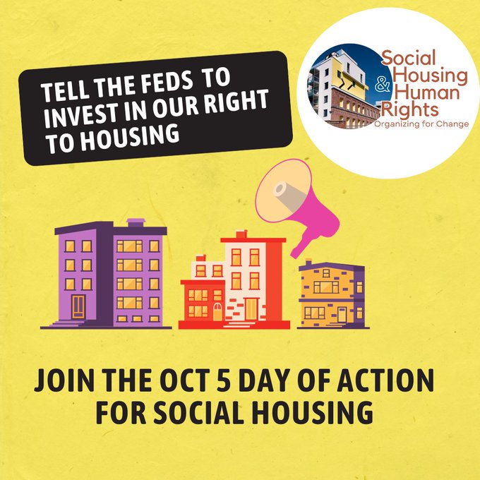Today, communities across Canada are calling on the federal gov't to increase investment in social housing.

Join rallies happening in Ottawa, Winnipeg, Edmonton, Vancouver &amp; Victoria to demand real solutions to Canada's ongoing housing crisis.

More info: mra-mb.ca/social-housing…